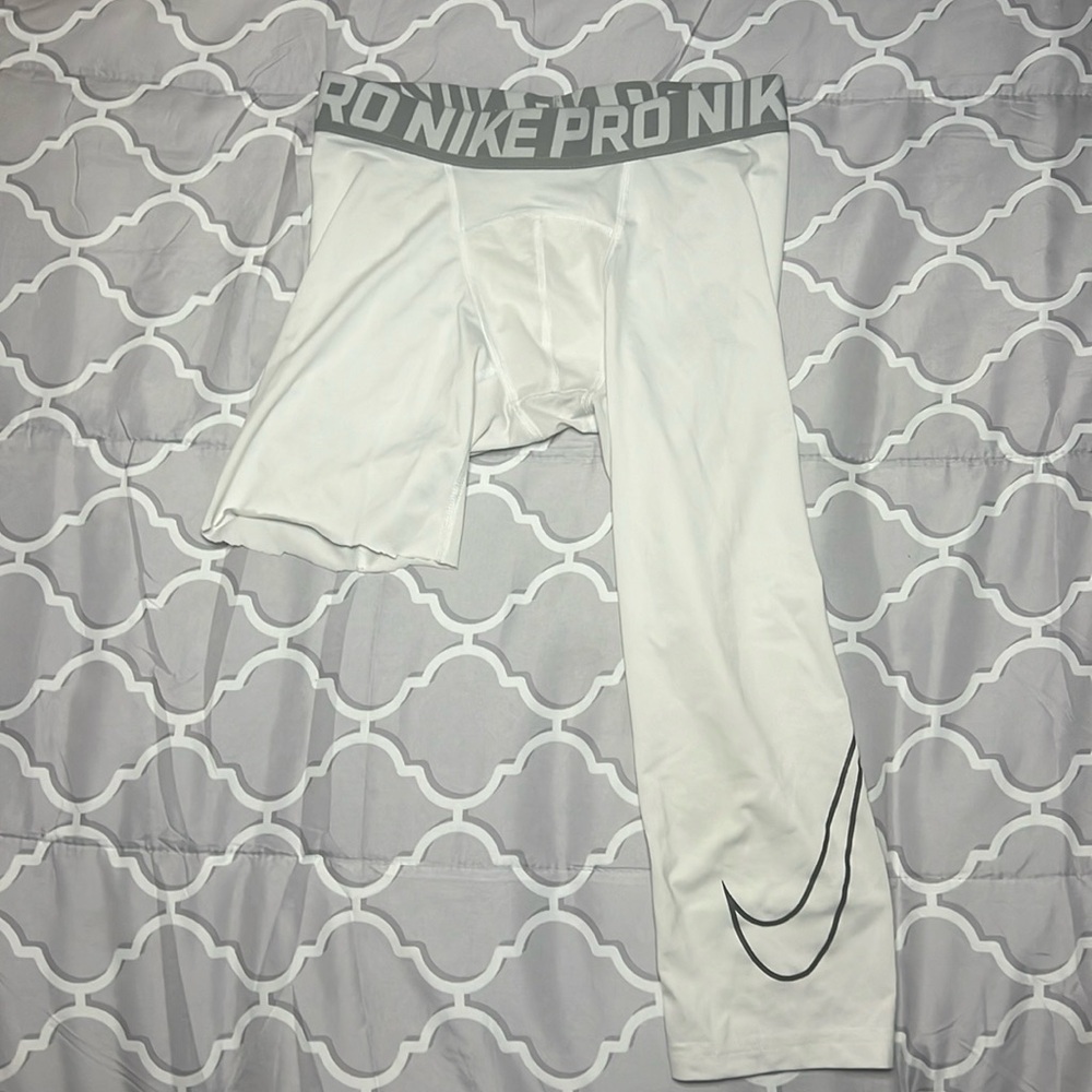 Youth Large White Nike Single Leg Compression Pants for All Sports